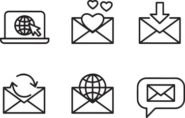 Mail and Communication Icons Representing Global Connections and Digital Messaging Technology for Sending and Receiving Correspondence Online
