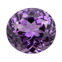 Faceted round amethyst gemstone, isolated on transparent background