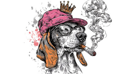 Fototapeta premium American Foxhound in a Hat with Cigar