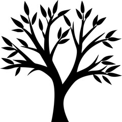 Monochrome tree icon, black tree shape on white background