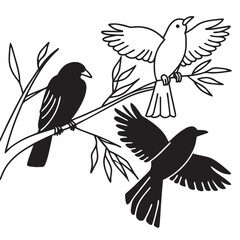 Set of One Line Bird Art – Flying and Perched Birds