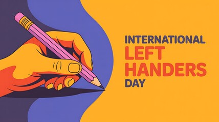 Illustration of a left hand writing with a pink pencil for international left handers day