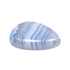 Polished blue lace agate gemstone with banded patterns on transparent background