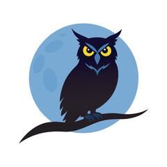 Owl Silhouette Sitting On Moonlit Branch