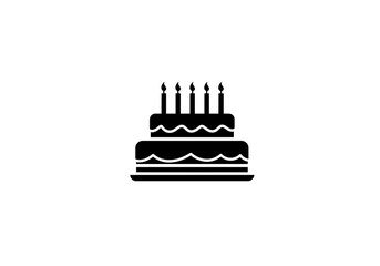 A black silhouette of a two tiered cake with five candles on top on a white background vector graphic