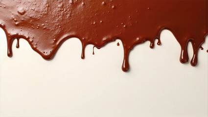 Dark Chocolate Drips on White Background with Copy Space