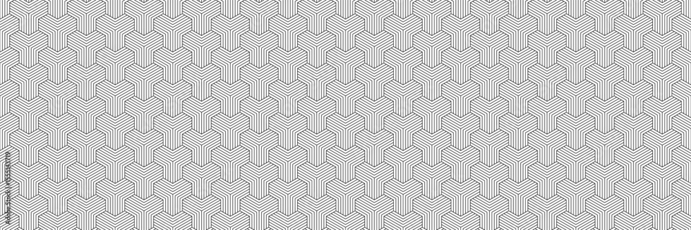 Poster horizontal seamless black lines in geometric hexagon design on white for pattern and background.