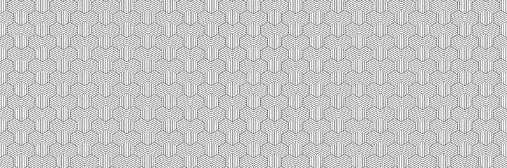horizontal seamless black lines in geometric hexagon design on white for pattern and background.