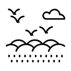 Minimalist birds flying over rain-touched fields. Calm and countryside themed.