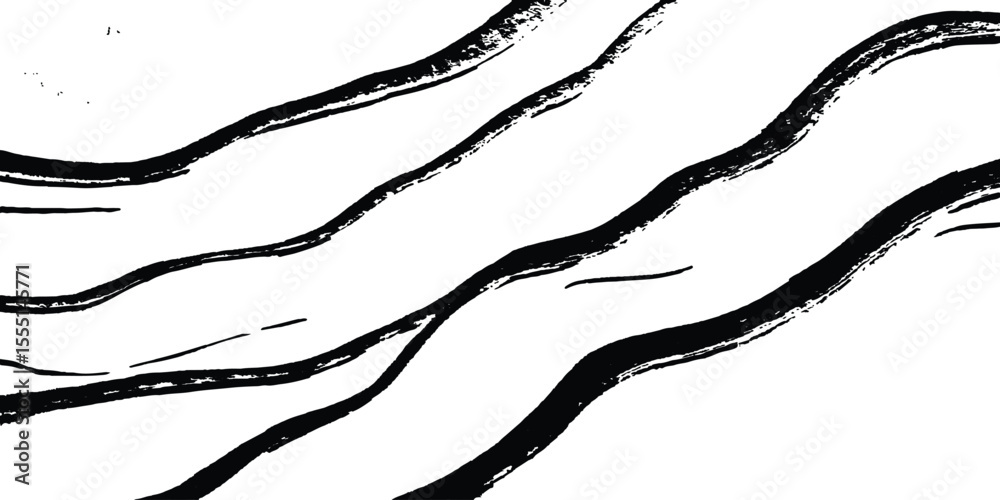 Poster Black flowing wave lines on white and transparent background. Wave line art pattern white backgrounds drawing. Black and white waves. Modern vector background. Stylish texture with wavy stripes lines.