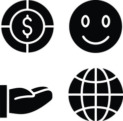 Charity icons dollar coin smiley face globe hand vector