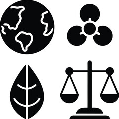 Climate justice icons earth leaf scales molecule globe