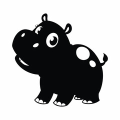Cute black hippopotamus with white spots on white background