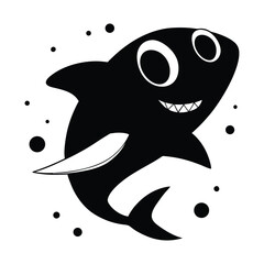 Cute black shark with big eyes and sharp teeth great white shark