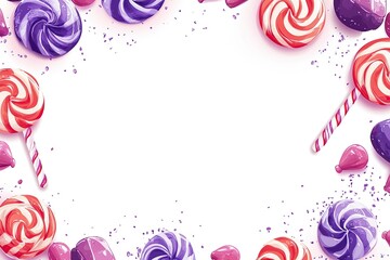 Vector illustration of a blank white card with a purple and red candy-themed border