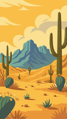 Vector Illustration of Cactus in Dry Desert Landscape