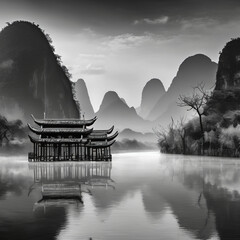 Skeletal Outline of Li River in Infrared Photography