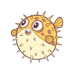 Cute cartoon pufferfish with big eyes and spikes animal