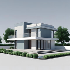 Modern residential architecture with luxurious urban and suburban houses, buildings, and villas featuring large windows, balconies, and designed exteriors under an open sky