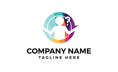Logo with abstract human form with question