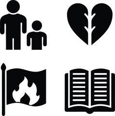 Four black icons on white background symbol graphic