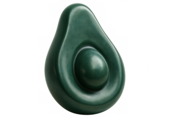 Ripe avocado halved, glossy green surface showcasing smooth pit hovering above transparent backdrop