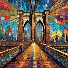 Vibrant Mosaic Style Brooklyn Bridge in GIF Art