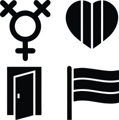 Transgender symbols heart door and flag icons pride flag