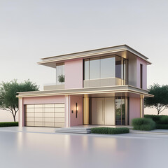 Modern architecture stands as a luxurious residential building with expansive windows, a stylish roof, and inviting balconies, set against a blue sky, whether perched on a sunny hill overlooking the c