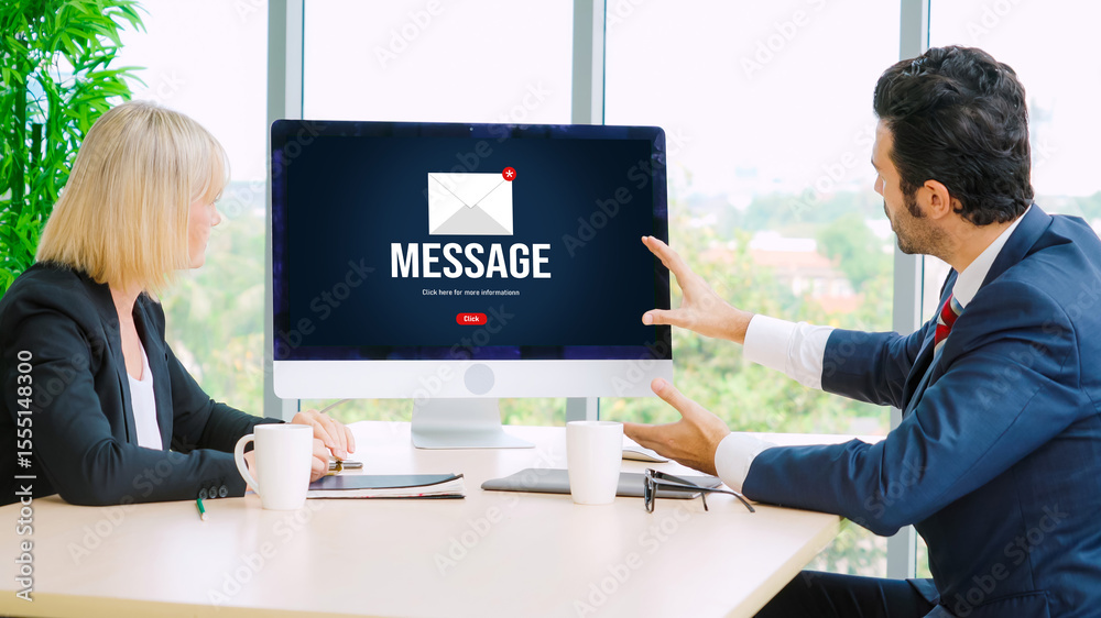 Poster email notification message showing on computer screen snugly. digital marketing message information 