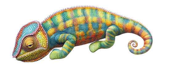 Fototapeta premium Colorful chameleon exhibiting unique patterns in a studio setting with artistic flair