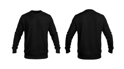 Black sweater template. Sweatshirt long sleeve with clipping path, hoody for design mockup for print, isolated on transparent background.