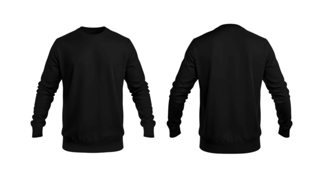 Black sweater template. Sweatshirt long sleeve with clipping path, hoody for design mockup for print, isolated on transparent background.