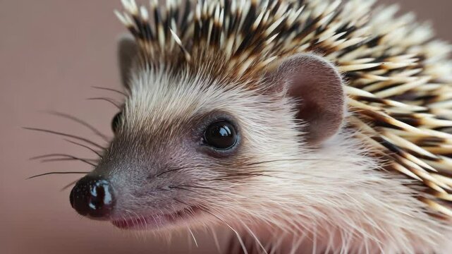 Close up shot of a hedgehog with its distinctive quills and small ears in sharp focus and detail
