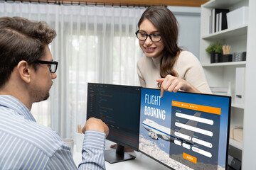 Online flight booking website provide brisk reservation system . Travel technology concept .
