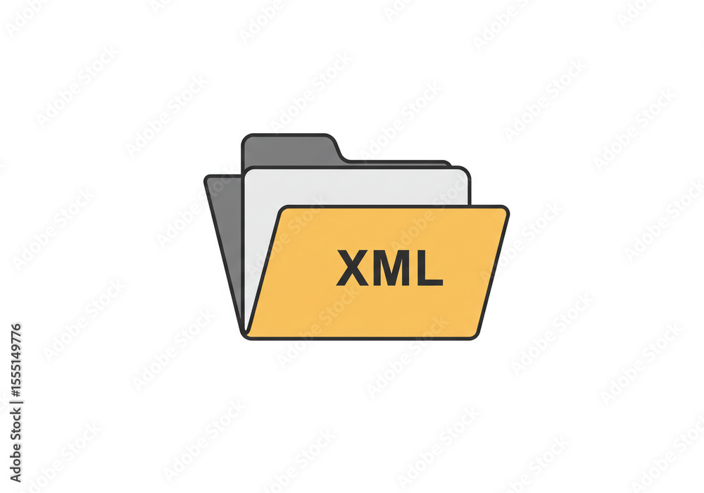 Fototapete illustration of a yellow folder with xml text and two folders behind it on a white background