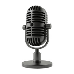 Vintage microphone for podcasting and recording audio with retro style on black background is isolated