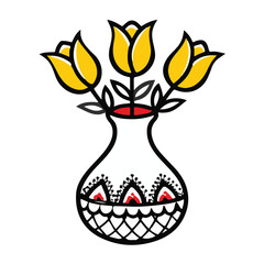 Pink flowers in a yellow vase, a beautiful floral illustration symbolizing nature and spring