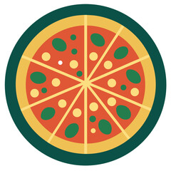 Colorful Pizza Slice Illustration with Toppings and Bold Design