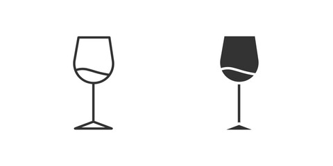 Wine Icon Set. A black icon of a wine glass, representing beverage or celebration.