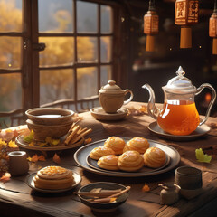 Cold Dew Food Style in Matte Painting: A Cozy Autumnal Feast