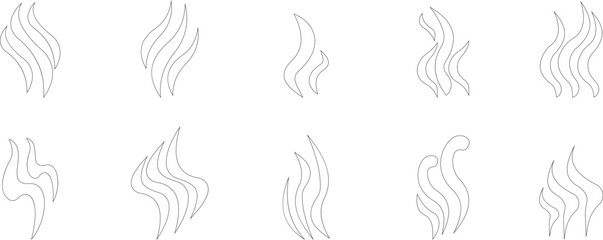 Aromas vaporize icon set trendy flat hand drawn line comic doodle. Smells vector, hot aroma air fragrance , stink or cooking steam symbols, smelling vapor, smoking or odors. cloud or wind silhouette.
