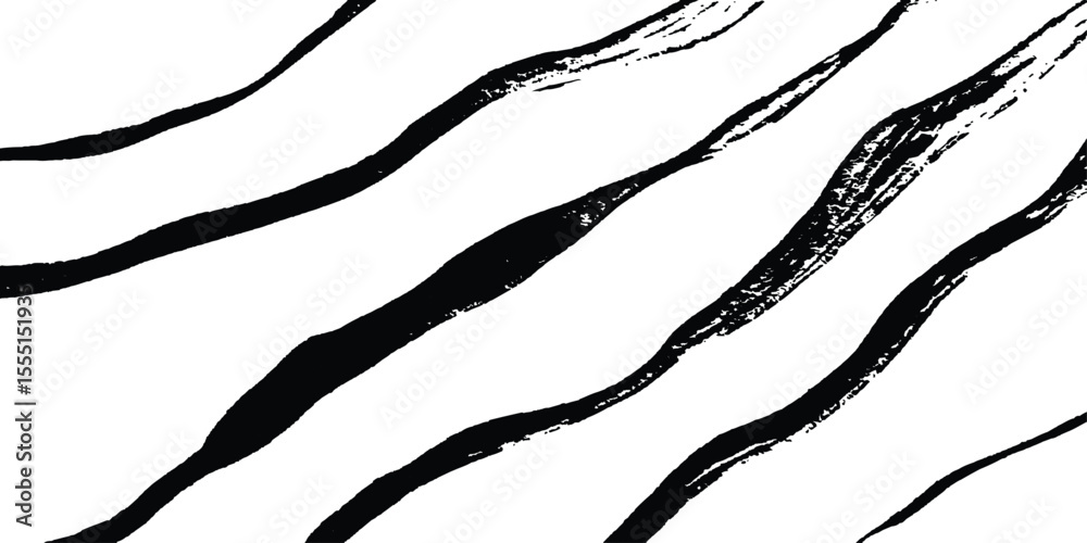Poster Black flowing wave lines on white and transparent background. Wave line art pattern white backgrounds drawing. Black and white waves. Modern vector background. Stylish texture with wavy stripes lines.