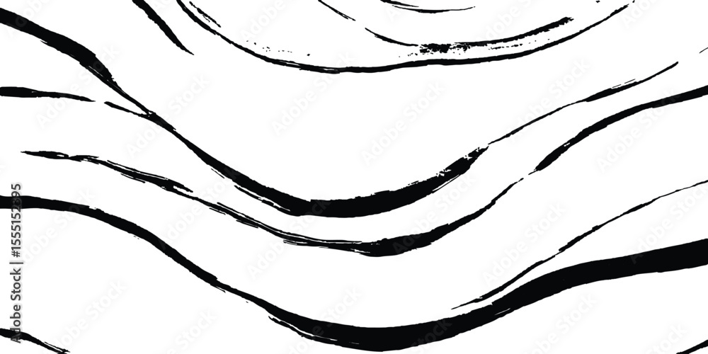 Poster Black flowing wave lines on white and transparent background. Wave line art pattern white backgrounds drawing. Black and white waves. Modern vector background. Stylish texture with wavy stripes lines.