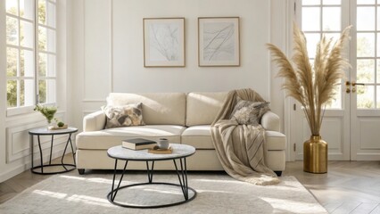 Home interior design with sofa plant and pampas grass decoration