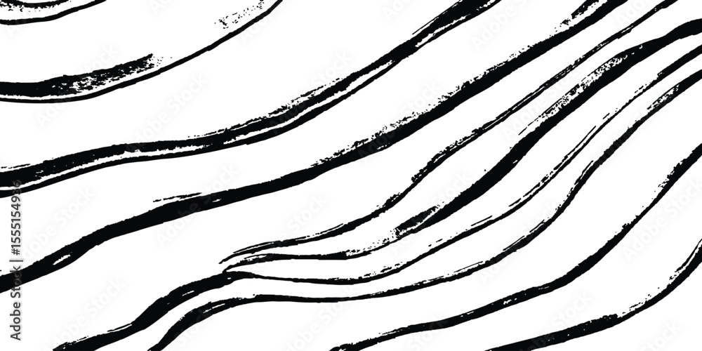 Poster Black flowing wave lines on white and transparent background. Wave line art pattern white backgrounds drawing. Black and white waves. Modern vector background. Stylish texture with wavy stripes lines.