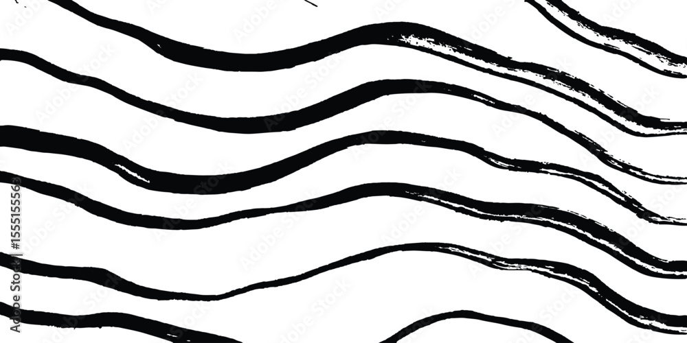Poster Black flowing wave lines on white and transparent background. Wave line art pattern white backgrounds drawing. Black and white waves. Modern vector background. Stylish texture with wavy stripes lines.