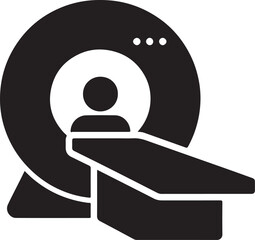 Silhouette CT scan machine icon representing medical imaging, diagnostics, and hospital radiology equipment.