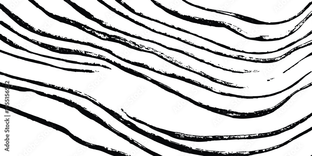 Poster Black flowing wave lines on white and transparent background. Wave line art pattern white backgrounds drawing. Black and white waves. Modern vector background. Stylish texture with wavy stripes lines.