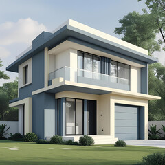 Modern luxury suburban family home with a garden, new residential architecture and exterior design